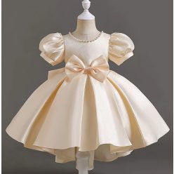 Rochie eleganta fete Camilla satin 3-12 ani crem cu trena