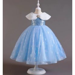   Rochita cu guler alb Elsa albastru deschis 3-8 ani model 12 cu paiete IN STOC