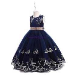   Rochita  Briana 4-12 ani cu fluturi si broderie albastru inchis