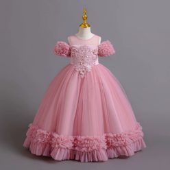 Rochita elegante fete Ivana 3-12 ani roz pudra lunga