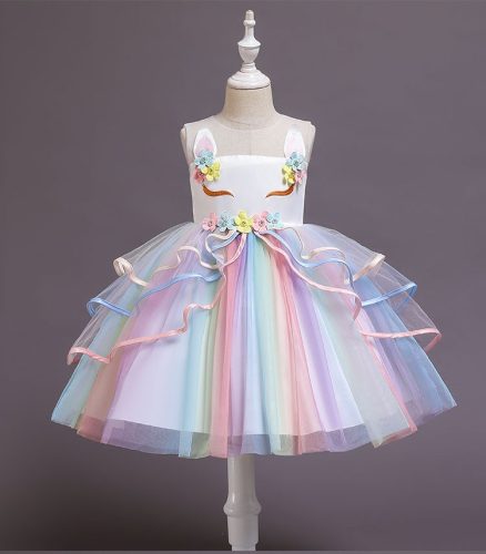 Rochita  Unicorn Eva 3-12 ani alb lungime medie multicolor IN STOC