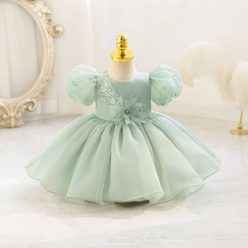   Rochite elegante fete Mika 0-4 ani verde olive cu maneca scurta