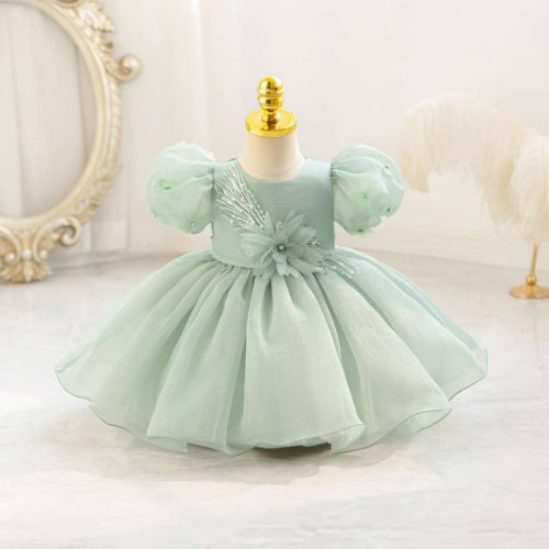Rochite elegante fete Mika 0-4 ani verde olive cu maneca scurta