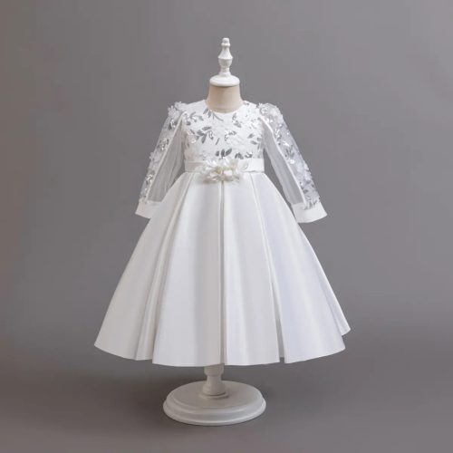 Rochie eleganta fetite maneca lunga Adonis alba 3-12 ani trei sferturi