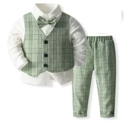   Compleu baieti verde olive Rayan 1-5 ani model 8 camasa vesta pantaloni papion 