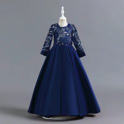   Rochita elegante fete Camelia  4-12 ani albastru cu maneca lunga