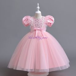 Rochie elegantă roz deschis Tania pentru fete 3-12 ani, cu tulle, paiete și fundiță