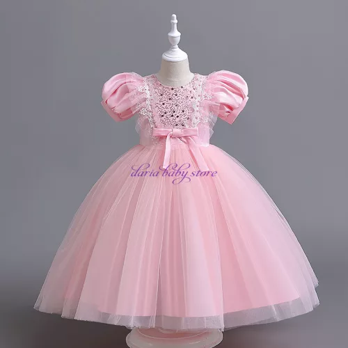 Rochie elegantă roz deschis Tania pentru fete 3-12 ani, cu tulle, paiete și fundiță