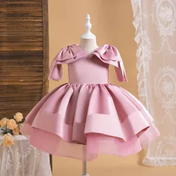   Rochita eleganta fete Chiara roz pudra 3-8 ani cu fundite pe umeri