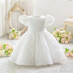 Rochita alba eleganta fete Elia 4-7 ani lungime medie