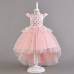 Rochita roz nunta eleganta fetite cu trena Emidale si paiete