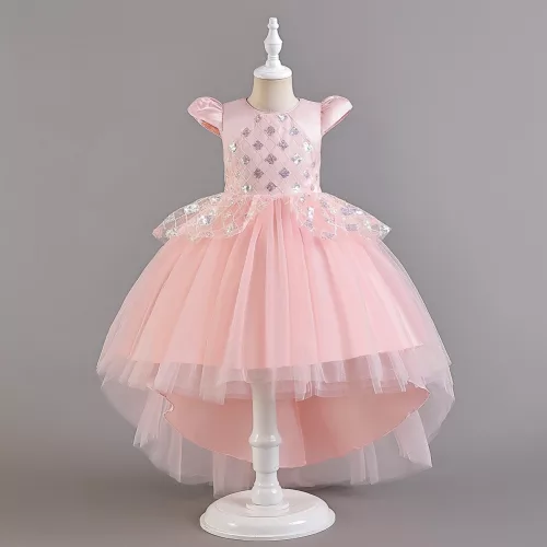 Rochita roz nunta eleganta fetite cu trena Emidale si paiete