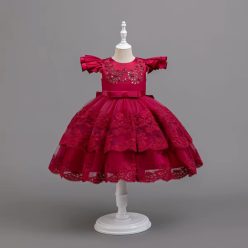   Rochita eleganta fetite Minelis bordo 2-12 ani lungime medie cu broderie