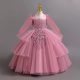 Rochie Noema roz pudra 3-10 ani broderie si maneca lunga