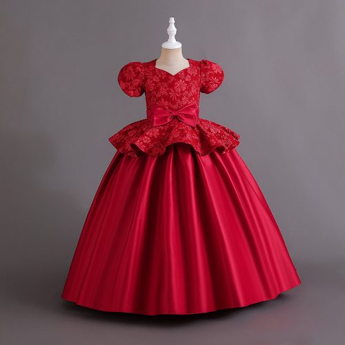 Rochita de ocazie fetite bordo cu flori si tafta Iarina 3-10 ani lunga