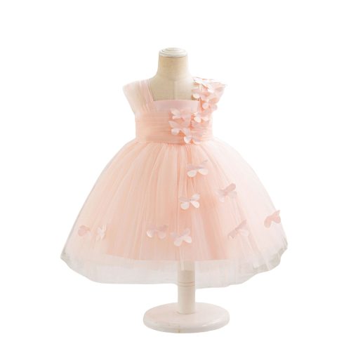 Rochita tulle roz deschis cu fluturi si trena 0-4 ani ocazie fetite Alezzia