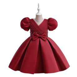   Rochita rosu bordo eleganta Anastasia 3-12 ani lungime medie clasica