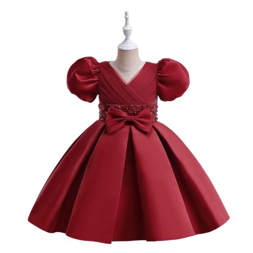 Rochita rosu bordo eleganta Anastasia 3-12 ani lungime medie clasica