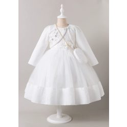   Rochita eleganta alba Marisa 3-12 ani cu bolero  maneca lunga si gentuta