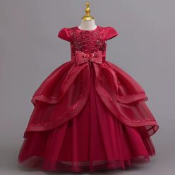 Rochie lunga de ocazie fete bordo Sonia 3-12 ani cu broderie