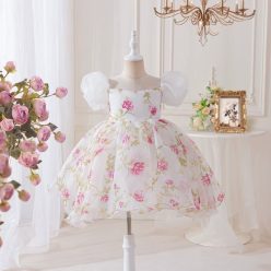   Rochita casual de vara cu flori Alice 3-12 ani lungime medie roz 