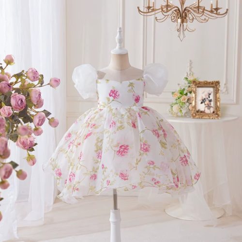 Rochita casual de vara cu flori Alice 3-12 ani lungime medie roz 