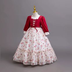   Rochiță bordo cu flori Gabrielle 4-12 ani lunga cu maneca lunga 