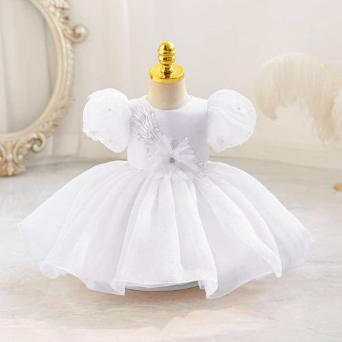 Rochite elegante fete Mika 0-4 ani alba cu maneca scurta