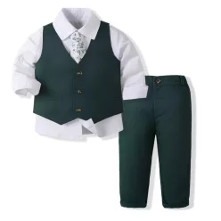   Compleu baieti verde Rayan 1-5 ani model 14 camasa vesta pantaloni papion 