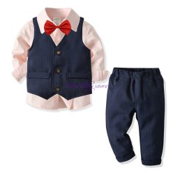   Set Luca format din camasa + pantaloni + vesta + papion 1-6 ani roz/albastru