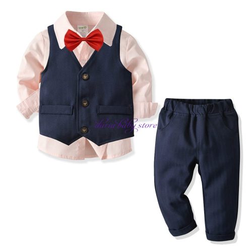 Set Luca format din camasa + pantaloni + vesta + papion 1-6 ani roz/albastru