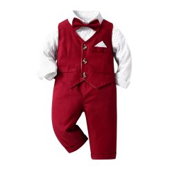  Compleu baieti Lorin 0-8 ani rosu camasa vesta pantaloni papion