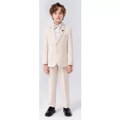  Costum baieti Leon 2-15 ani crem sacou vesta pantaloni papion