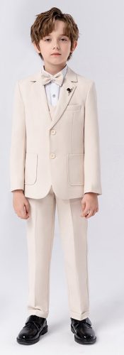 Costum baieti Leon 2-15 ani crem sacou vesta pantaloni papion