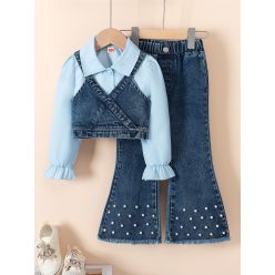 Set blug Helen bluza si pantaloni 4-7 ani casual cu perlute