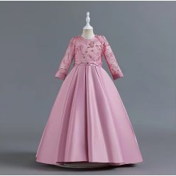   Rochita elegante fete Camelia  4-12 ani roz pudra cu maneca lunga