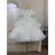 Rochita eleganta fetite Elisabeta DELUXE alb, lunga cu trena, cu maneca lunga 3-12 ani