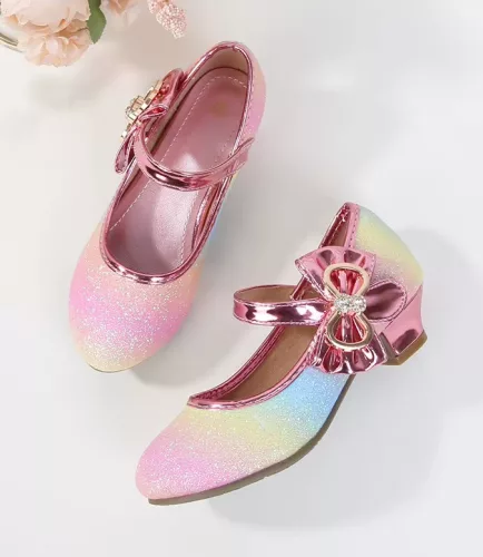 Pantofi fetite Agnes curcubeu cu toc 26-38 cu fundita 