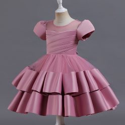 Rochita simpla eleganta Melinda 2-8 ani roz pudra lungime medie