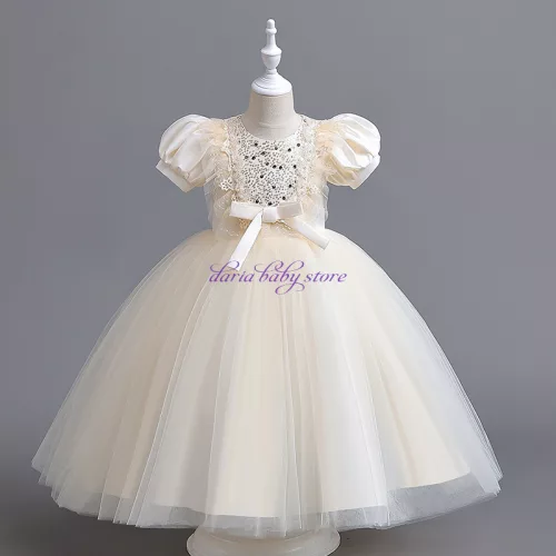 Rochie elegantă crem fetițe 3-12 ani Tania cu paiete și tulle" title="Rochie elegantă crem fetițe Tania 3-12 ani cu paiete, tulle și fundiță