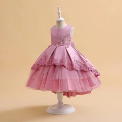 Rochie eleganta fete Edera 3-12 ani roz cu trena
