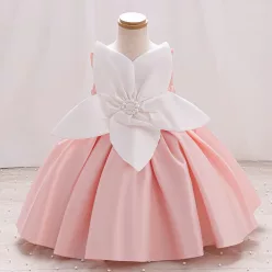 Rochita Florina 2-8 ani roz cu floare alba tafta