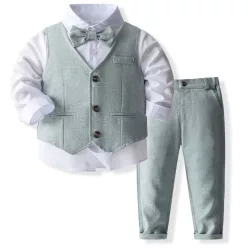 Compleu baieti Rayan 1-5 ani model 2 alb camasa vesta pantaloni papion