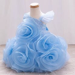   Rochita Alisia 2-8 ani albastru deschis cu trandafiri lungime medie