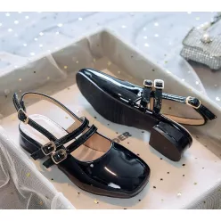 Sandale negre elegante cu toc lac fetite Amarena 25-38