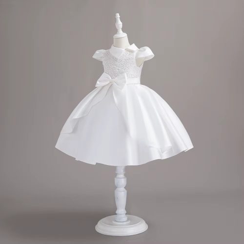 Rochita eleganta fetita banchet Elvira 3-10 ani alba model simplu cu fundita 