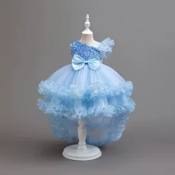   Rochie eleganta fete Maura 3-12 ani albastru deschis cu trena si paiete