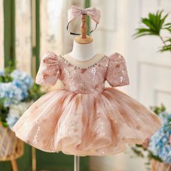 Rochita botez roz Casiana Deluxe Volume 0-12 ani cu paiete