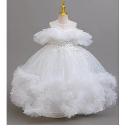 Rochita Eveline 3-12 ani alba lunga cu fluturi