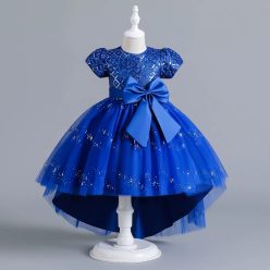 Rochie eleganta fete Corina 3-12 ani albastru cu trena